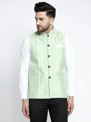 Men's Green Mix Embroidered Nehru Jacket
