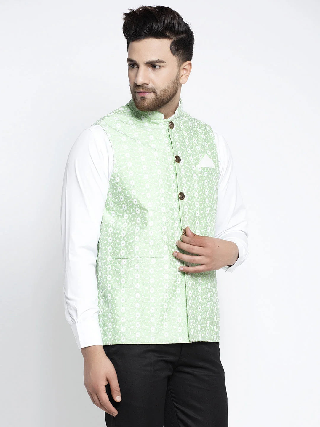 Green Embroidered Nehru Jacket - Nehru Jackets for Weddings