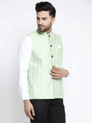 Men's Green Mix Embroidered Nehru Jacket