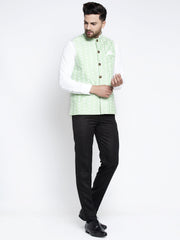 Men's Green Mix Embroidered Nehru Jacket