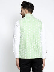 Men's Green Mix Embroidered Nehru Jacket