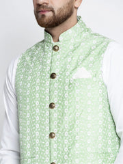 Men's Green Mix Embroidered Nehru Jacket