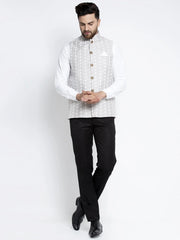 Men's Grey Embroidered Nehru Jacket