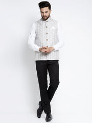 Men's Grey Embroidered Nehru Jacket
