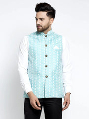 Men's Blue Mix Embroidered Nehru Jacket