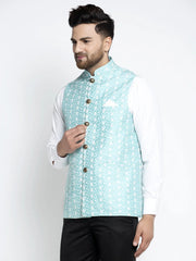 Men's Blue Mix Embroidered Nehru Jacket