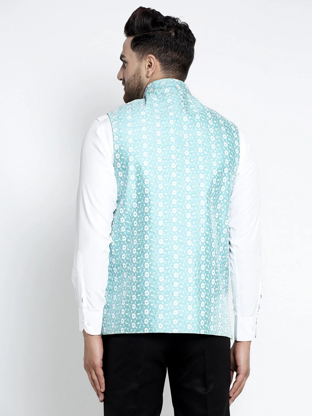 Blue Embroidered Nehru Jacket - Men's Ethnic Wear