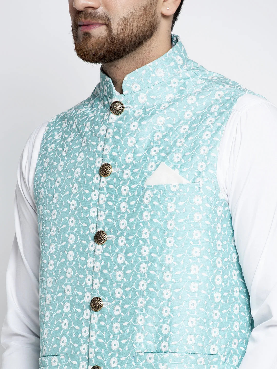 Blue Embroidered Nehru Jacket - Men's Ethnic Wear