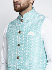Men's Blue Mix Embroidered Nehru Jacket