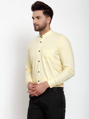 Indian Needle Yellow Men's Cotton Solid Mandarin Collar Formal Shirts