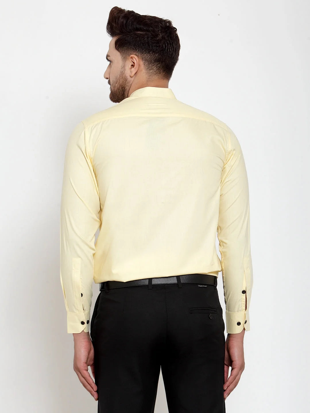 Yellow Cotton Mandarin Collar Mens Shirt - Formal Shirts