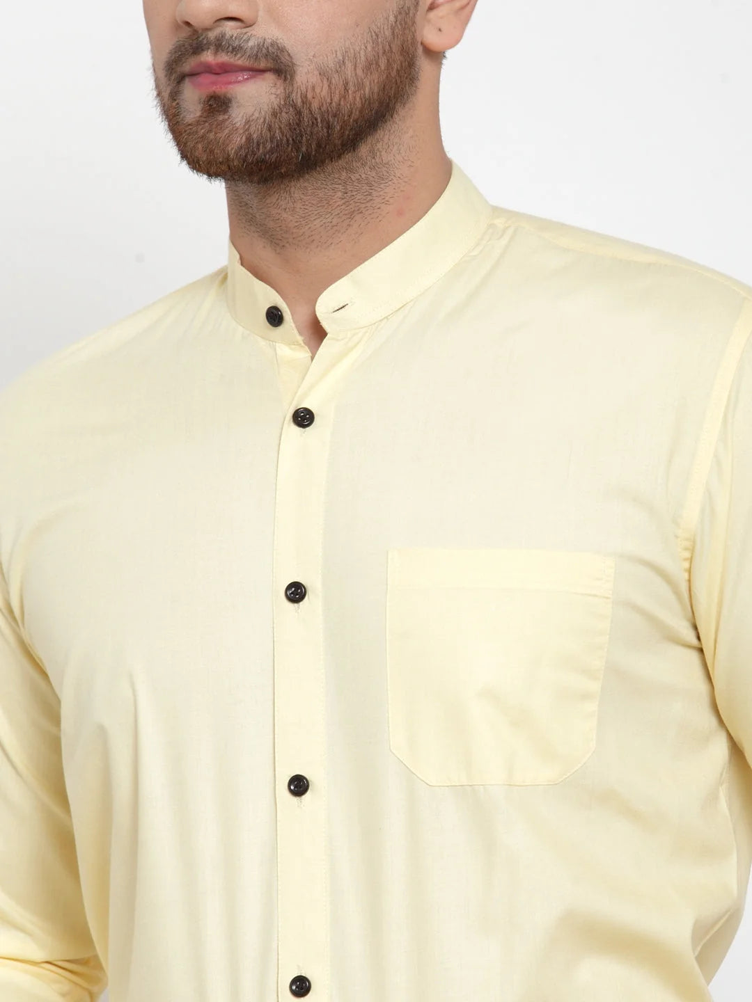 Yellow Cotton Mandarin Collar Mens Shirt - Formal Shirts