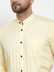 Indian Needle Yellow Men's Cotton Solid Mandarin Collar Formal Shirts