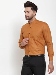 Indian Needle Rust Men's Cotton Solid Mandarin Collar Formal Shirts