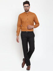 Indian Needle Rust Men's Cotton Solid Mandarin Collar Formal Shirts