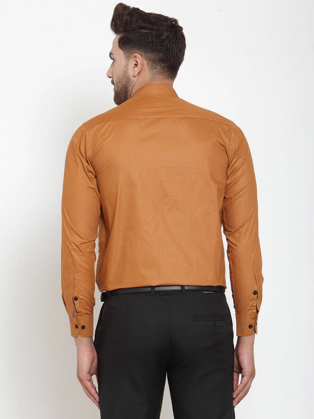Rust Cotton Mandarin Collar Mens Shirt - Formal Shirts
