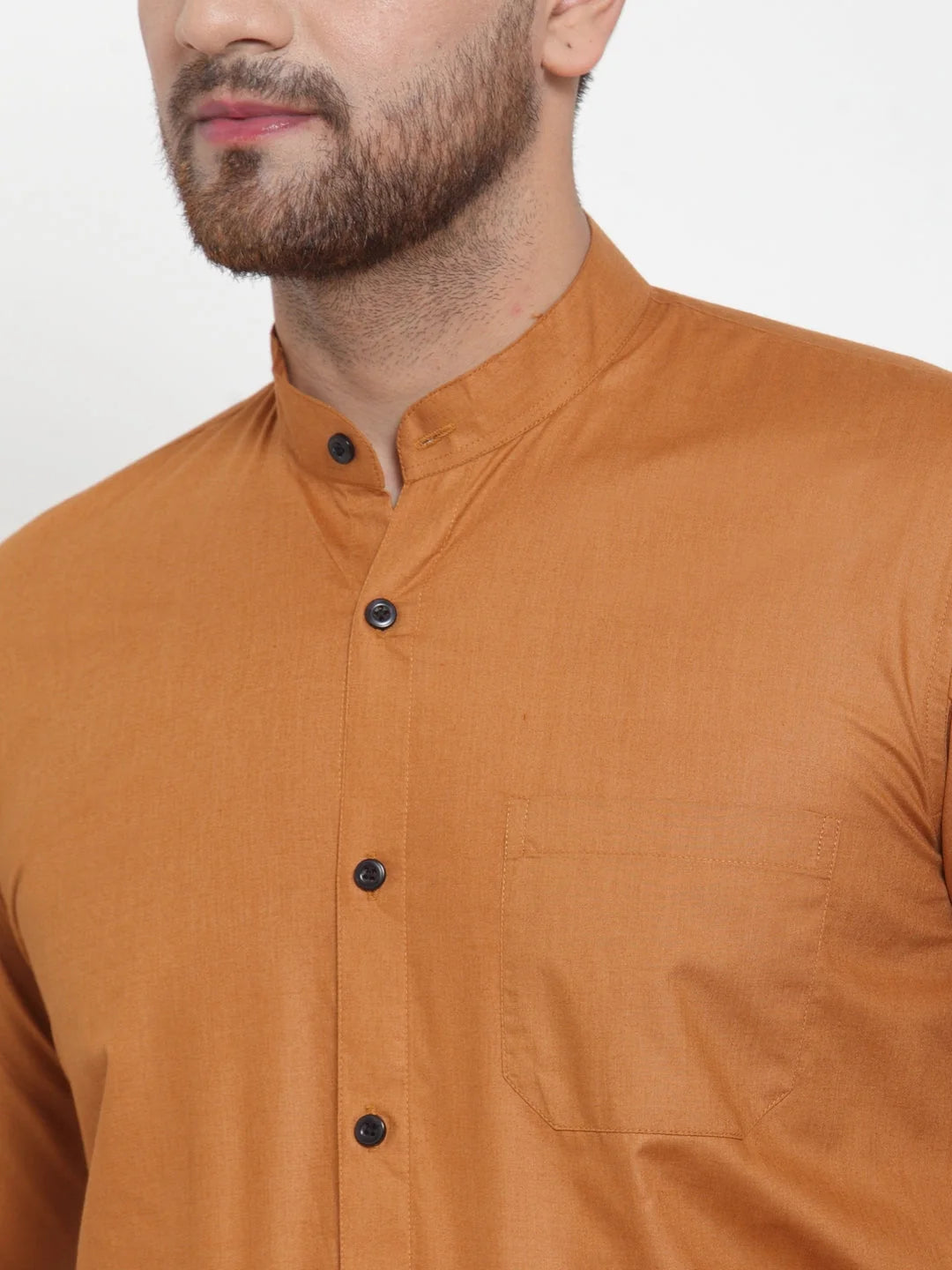 Rust Cotton Mandarin Collar Mens Shirt - Formal Shirts
