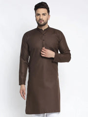 Men's Coffee Cotton Solid Kurta Only