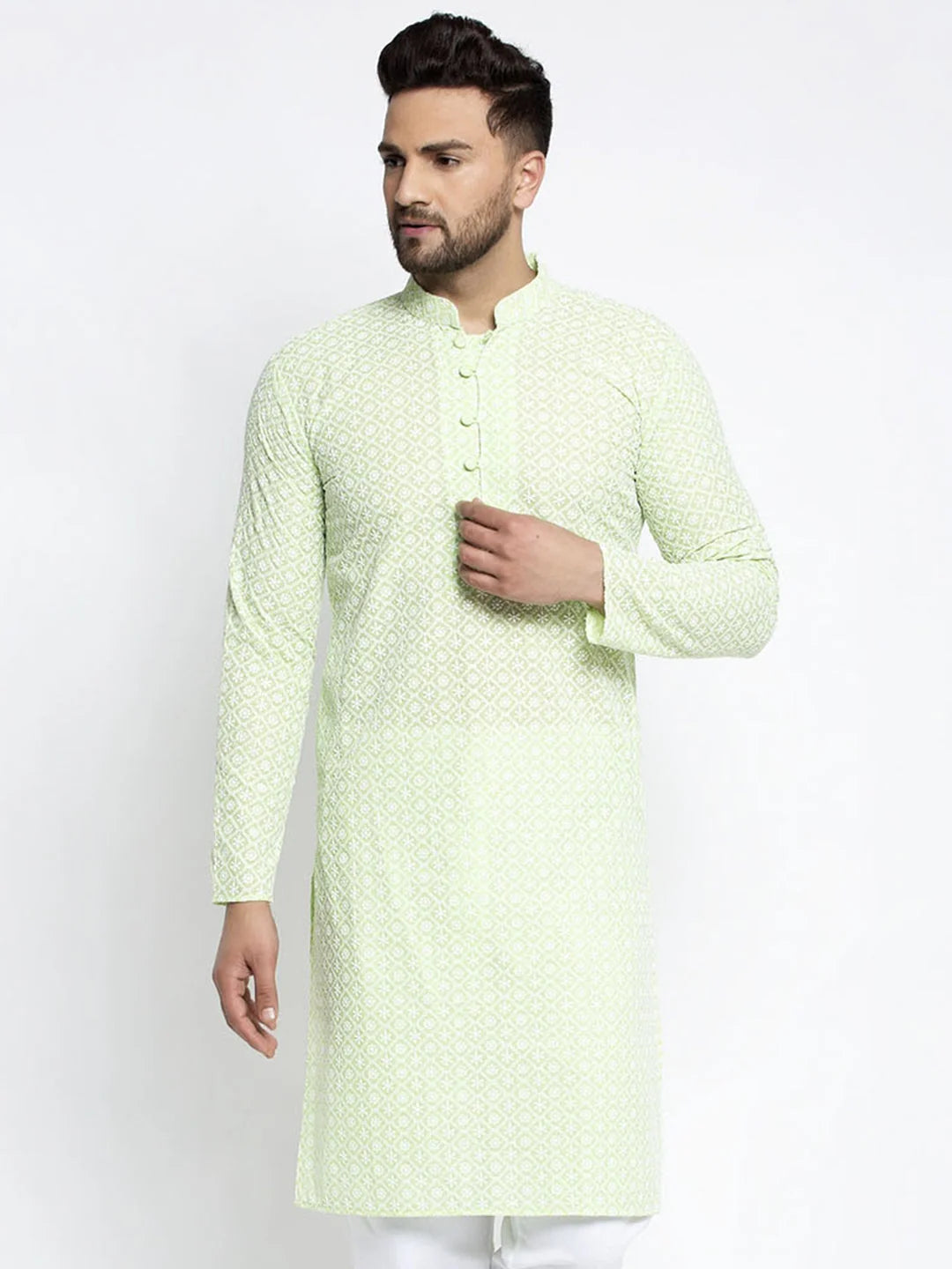Dark Green Embroidered Mens Kurta - Indian Kurta for Men