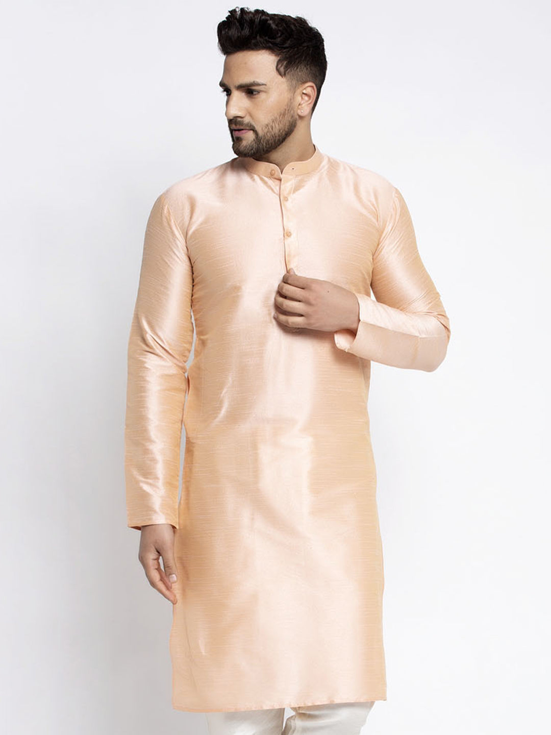Peach Dupion Silk Men's Kurta - Indian Kurta for Men