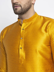 DesiQlo Men Yellow & White Woven Design Kurta Only ( KO 637 Yellow )