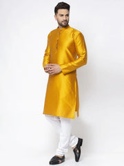 DesiQlo Men Yellow & White Woven Design Kurta Only ( KO 637 Yellow )