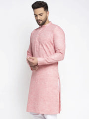 DesiQlo Men Pink & White Self Design Kurta Only ( KO 638 Coral )