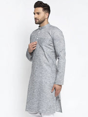 DesiQlo Men Grey & White Self Design Kurta Only ( KO 638 Grey )