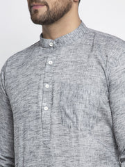 DesiQlo Men Grey & White Self Design Kurta Only ( KO 638 Grey )