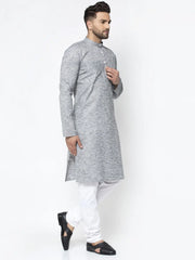 DesiQlo Men Grey & White Self Design Kurta Only ( KO 638 Grey )