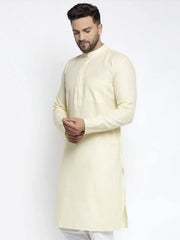 DesiQlo Men Lemon Yellow & White Self Design Kurta Only ( KO 638 Lemon )