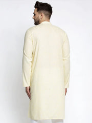 DesiQlo Men Lemon Yellow & White Self Design Kurta Only ( KO 638 Lemon )