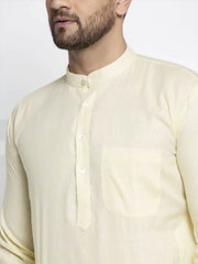 DesiQlo Men Lemon Yellow & White Self Design Kurta Only ( KO 638 Lemon )
