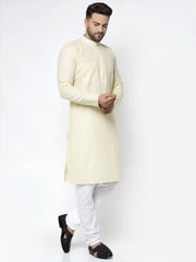 DesiQlo Men Lemon Yellow & White Self Design Kurta Only ( KO 638 Lemon )