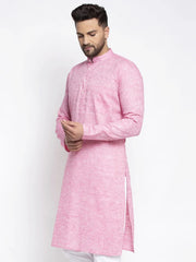 DesiQlo Men Pink & White Self Design Kurta Only ( KO 638 Pink )