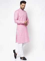 DesiQlo Men Pink & White Self Design Kurta Only ( KO 638 Pink )