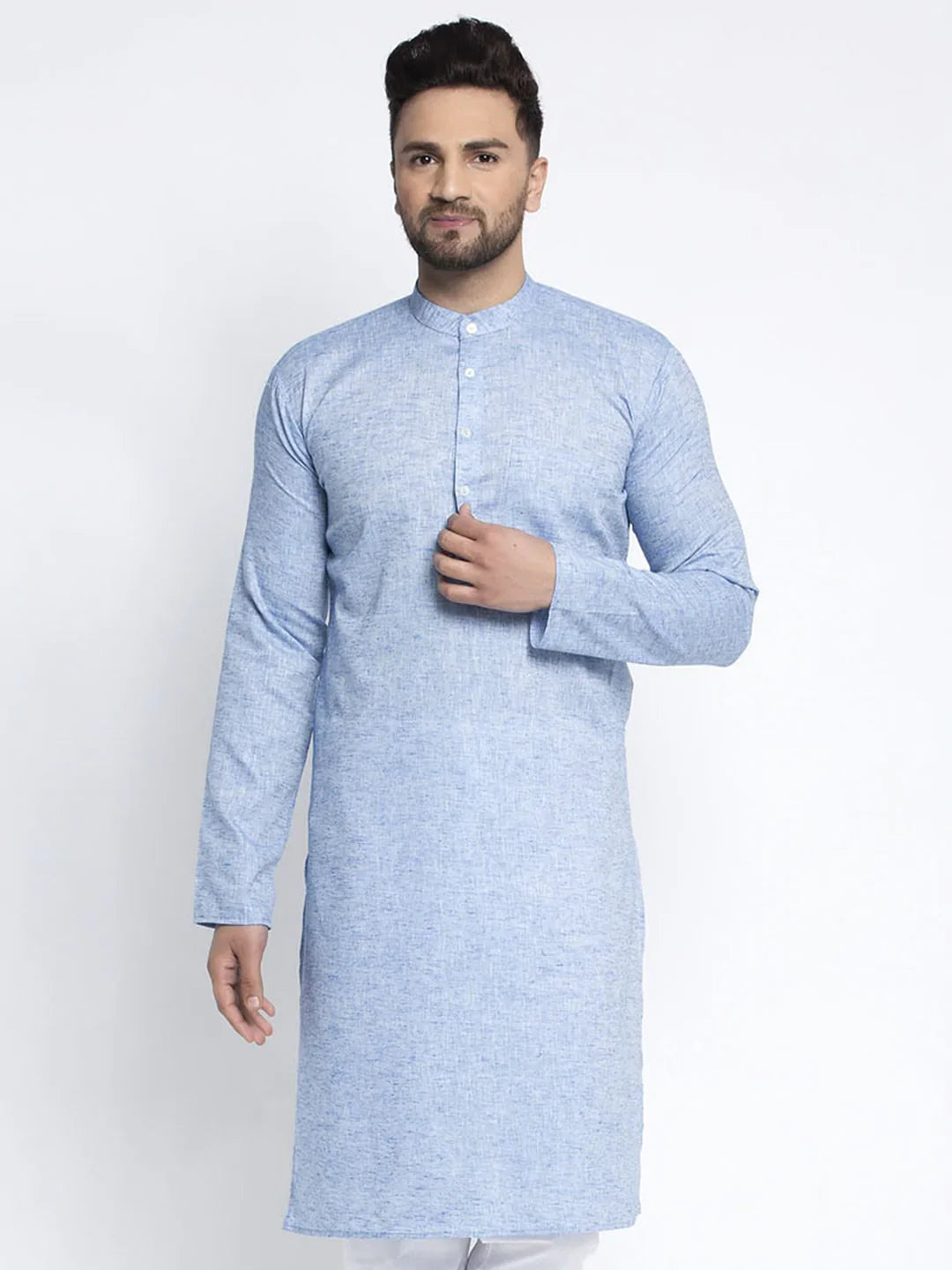 DesiQlo Men Blue & White Self Design Kurta Only ( KO 638 Sky )