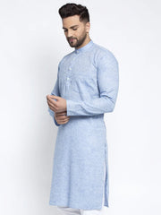 DesiQlo Men Blue & White Self Design Kurta Only ( KO 638 Sky )