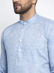 DesiQlo Men Blue & White Self Design Kurta Only ( KO 638 Sky )