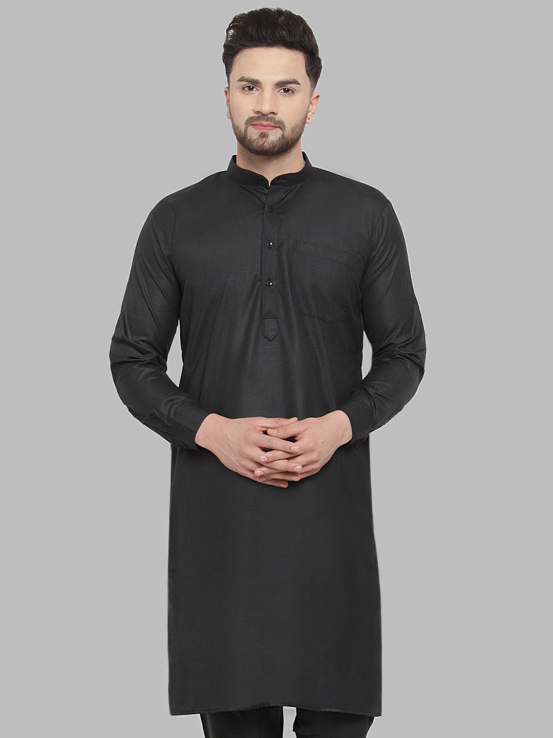 Men's Black Cotton Kurta | Solid Indian Kurta for Men
