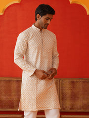 Sequins & Embroidered Kurtas For Men ( KKO 5128Beige )