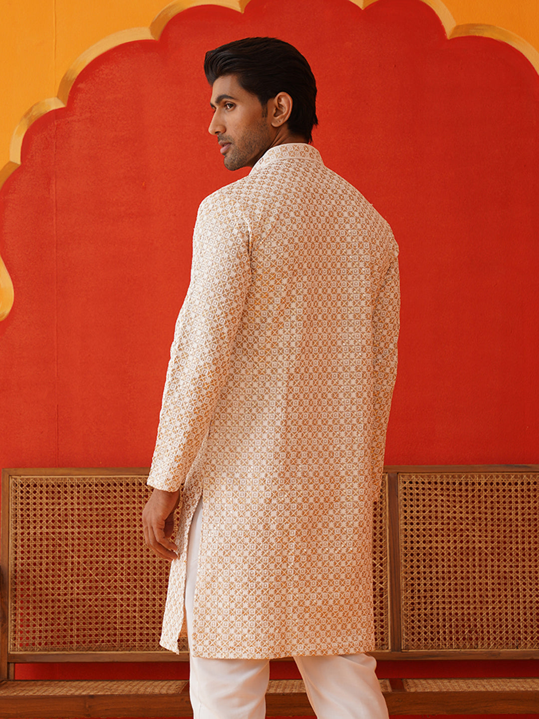 DesiQlo Men Embroidered Kurta Only - Beige - KKO_5128Beige_S