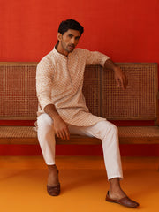 Sequins & Embroidered Kurtas For Men ( KKO 5128Beige )