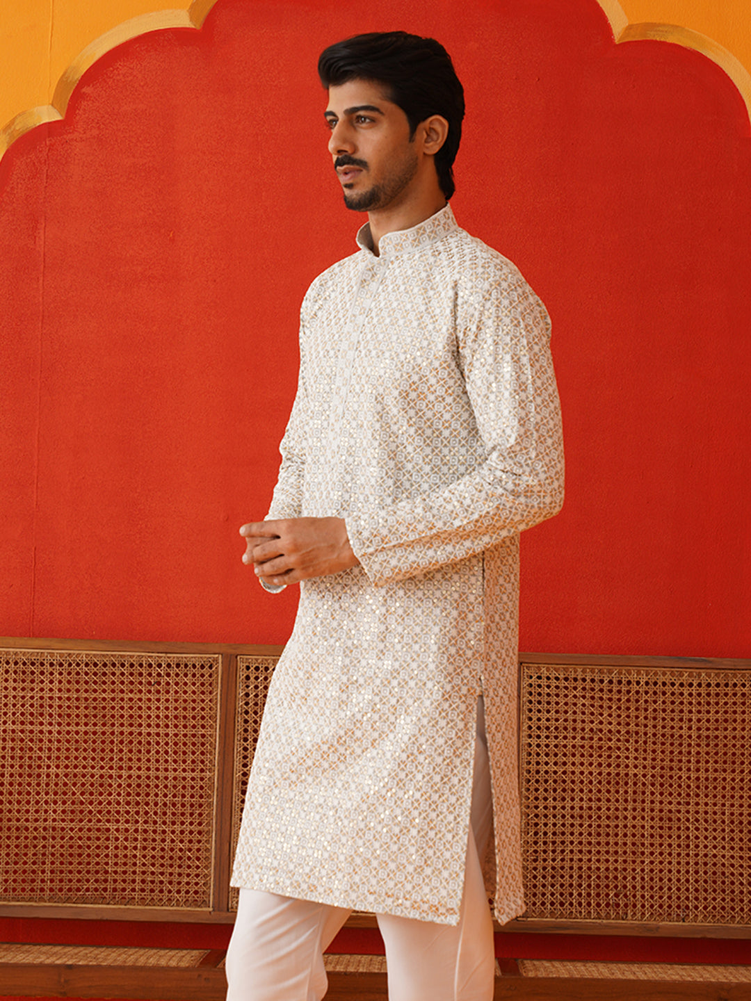 DesiQlo Men Embroidered Kurta Only - Grey - KKO_5128Grey_S