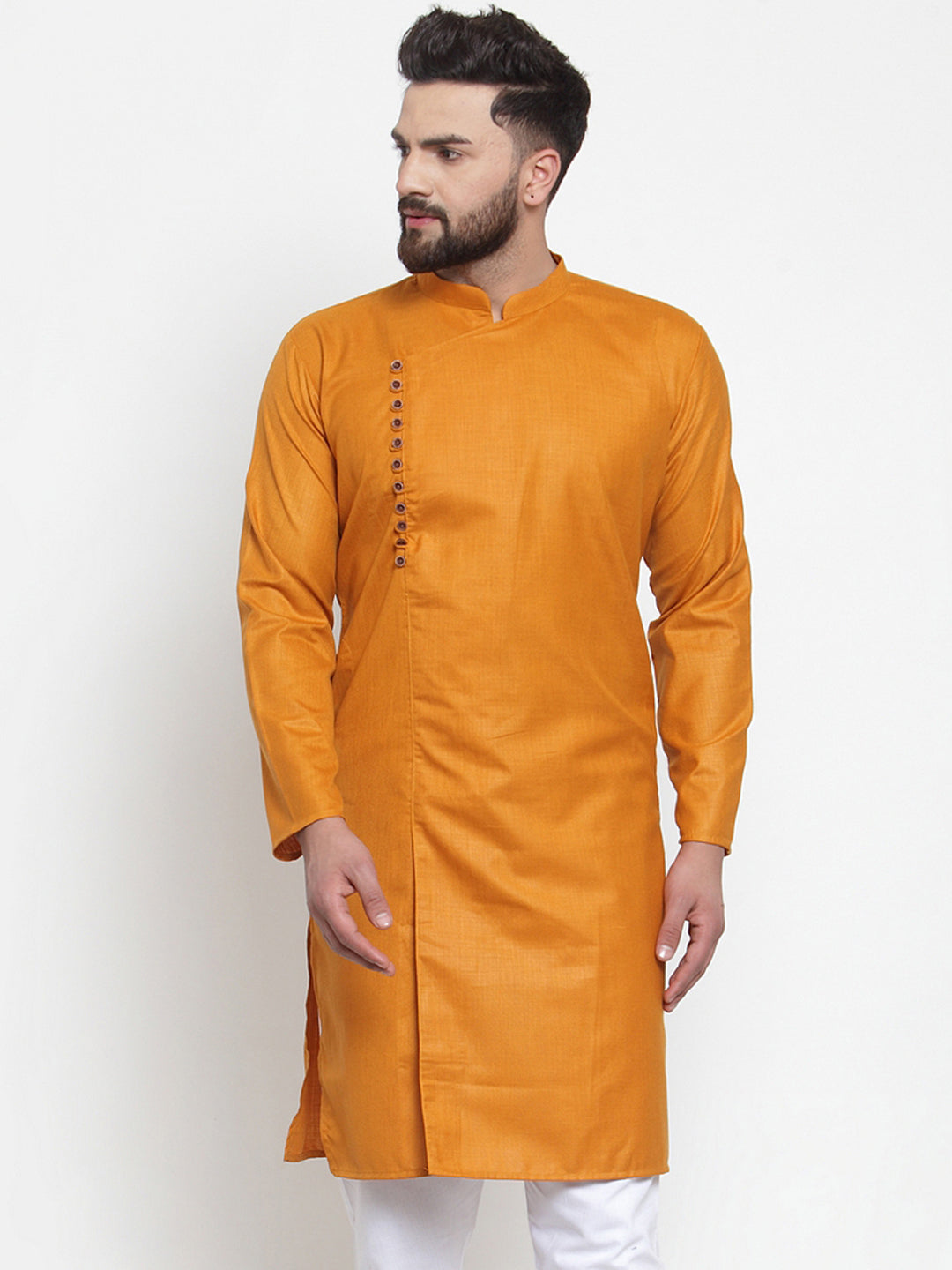 Men Mustard Solid Kurta Only