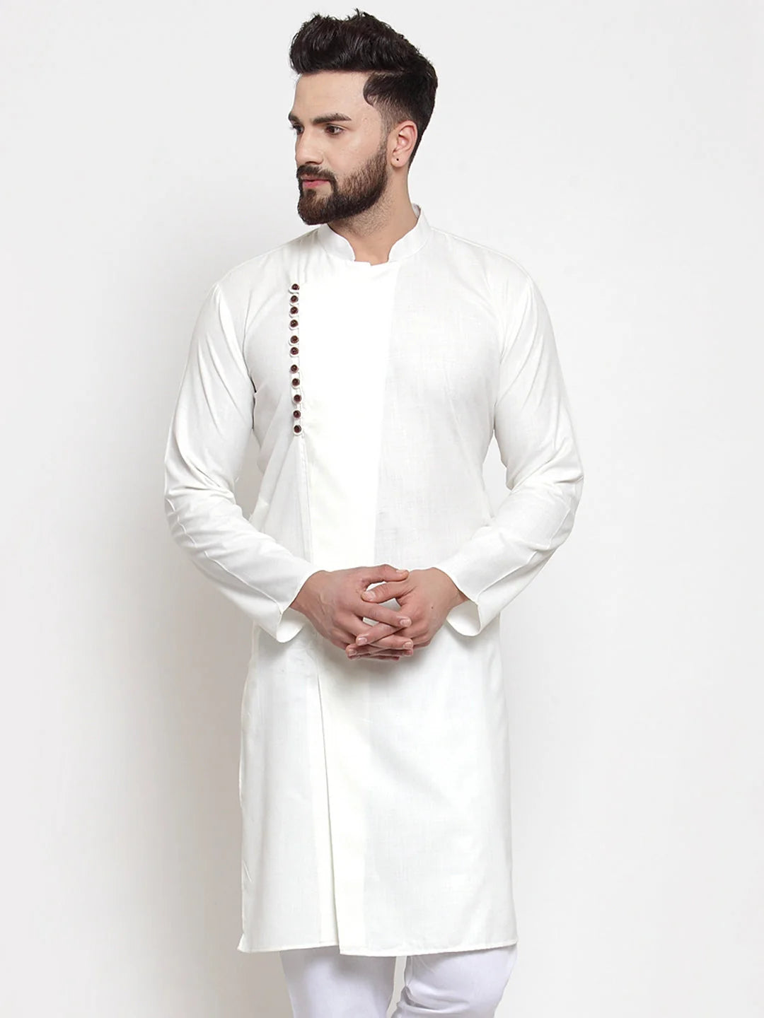 White Solid Mens Kurta - Indian Kurta for Men Fashion