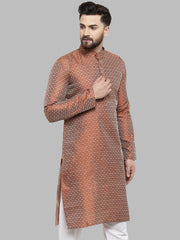 Men Orange & White Woven Design Kurta Only