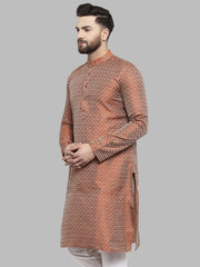 Men Orange & White Woven Design Kurta Only