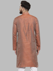 Men Orange & White Woven Design Kurta Only