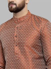 Men Orange & White Woven Design Kurta Only